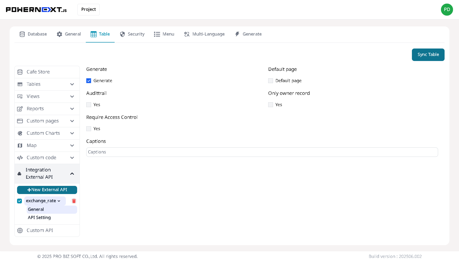Integration External API General Settings