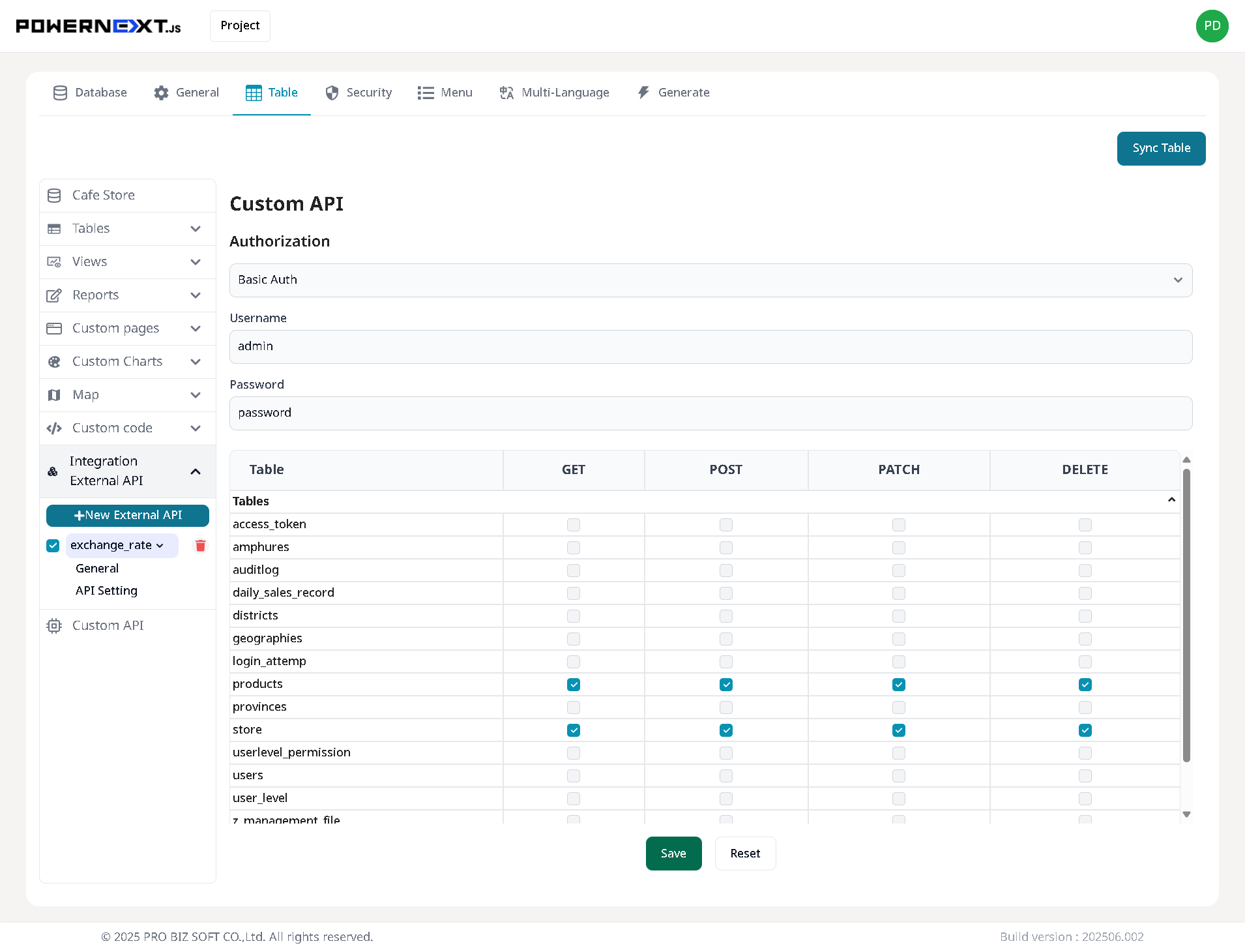 Integration External API Settings
